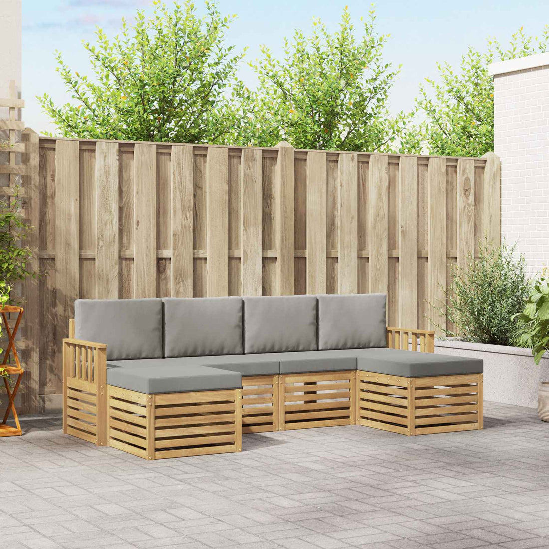 vidaXL Conjunto de sofás de exterior 5 uds. Blanco y Gris Claro
