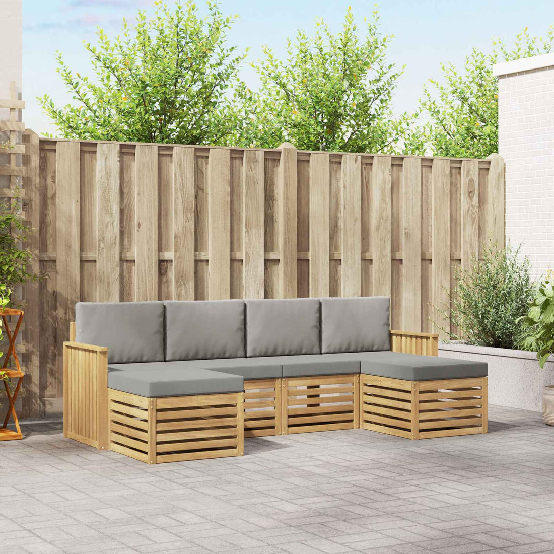 vidaXL Conjunto de sofás de exterior 6 uds. Blanco y Gris Claro