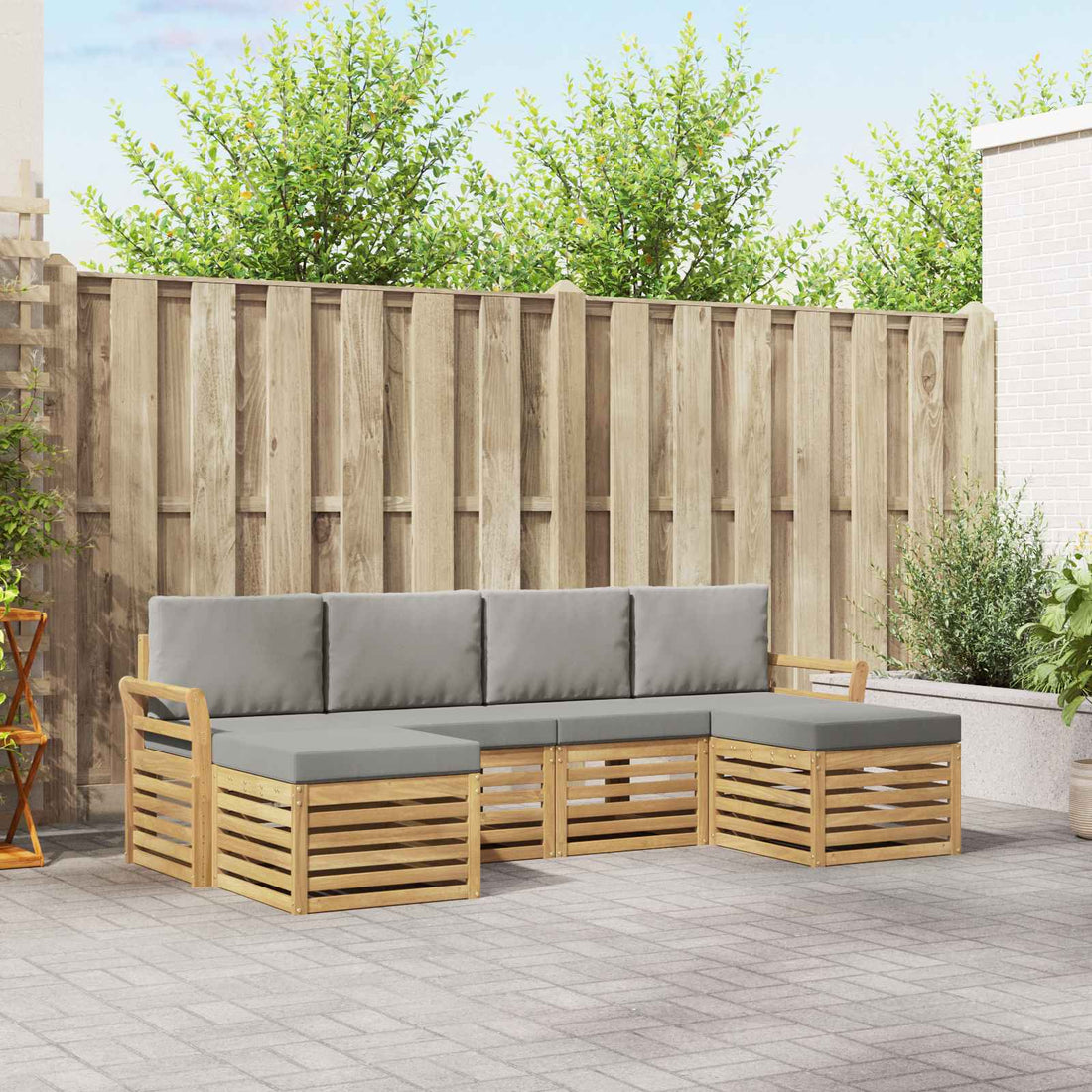 vidaXL Conjunto de sofás de exterior 6 uds. Blanco y Gris Claro