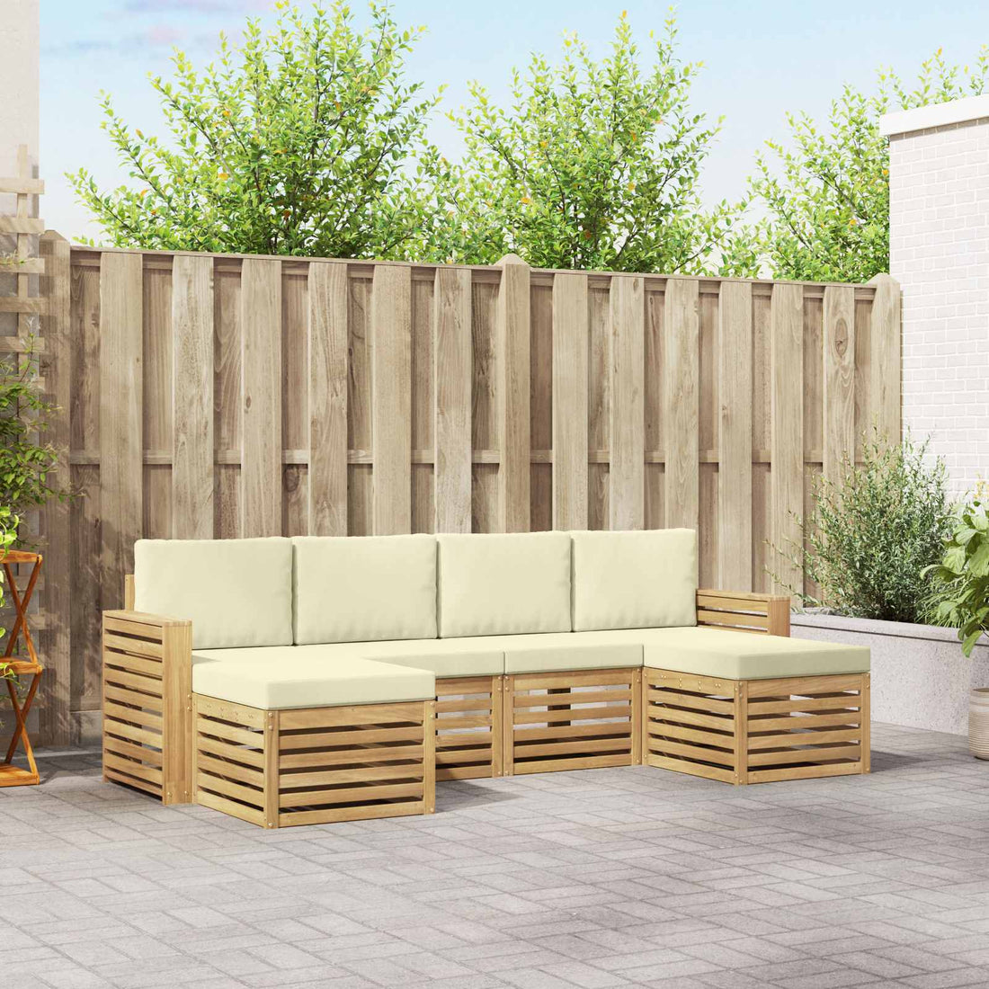 vidaXL Conjunto de sofás de exterior 6 uds. Blanco y Crema Poliéster