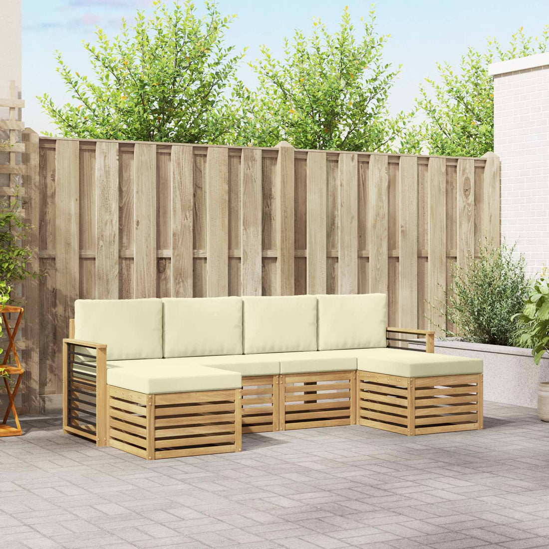vidaXL Conjunto de sofás de exterior 6 uds. Blanco y Crema Poliéster