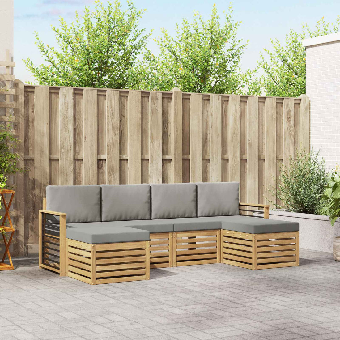 vidaXL Conjunto de sofás de exterior 6 uds. Blanco y Gris Claro