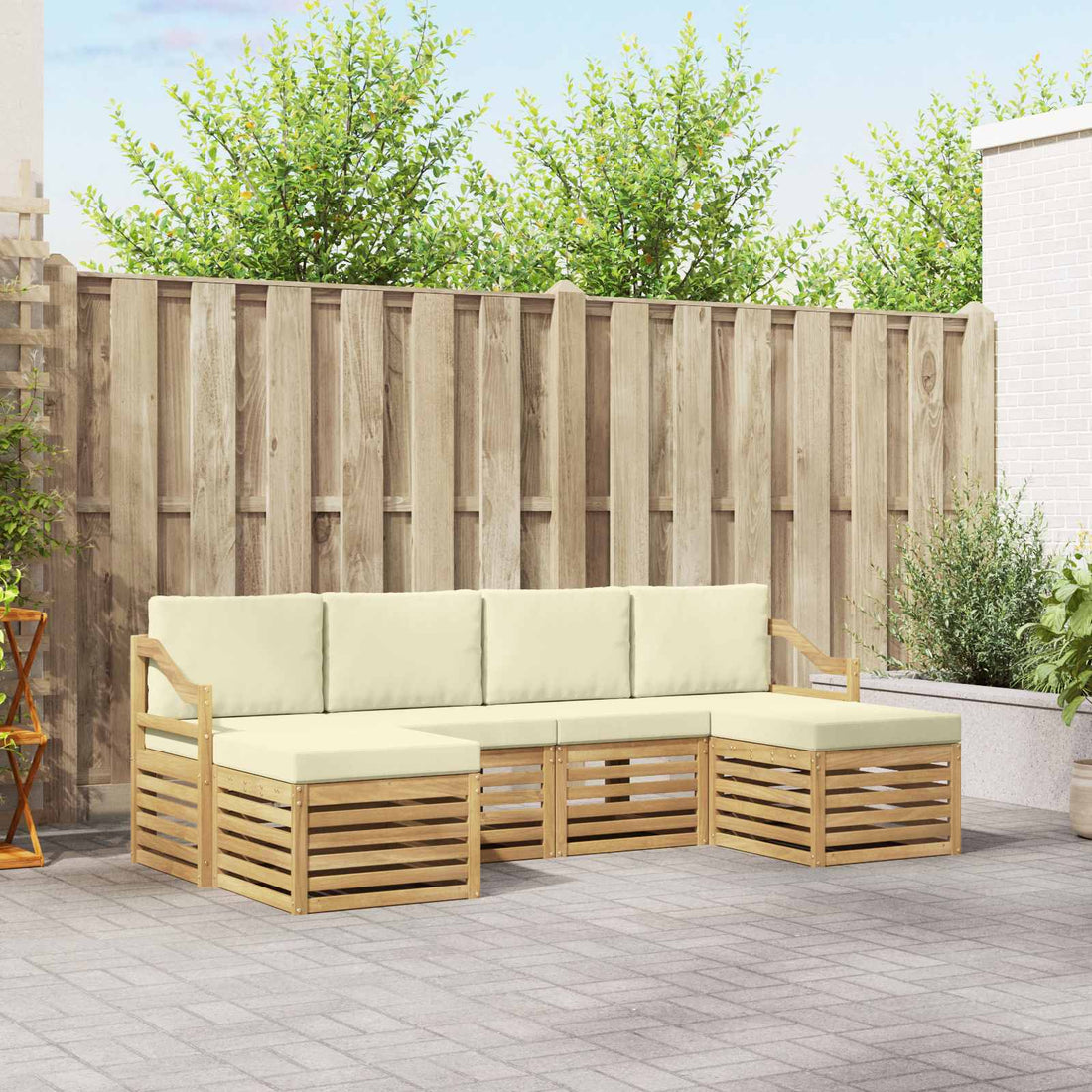 vidaXL Conjunto de sofás de exterior 6 uds. Blanco y Crema Poliéster