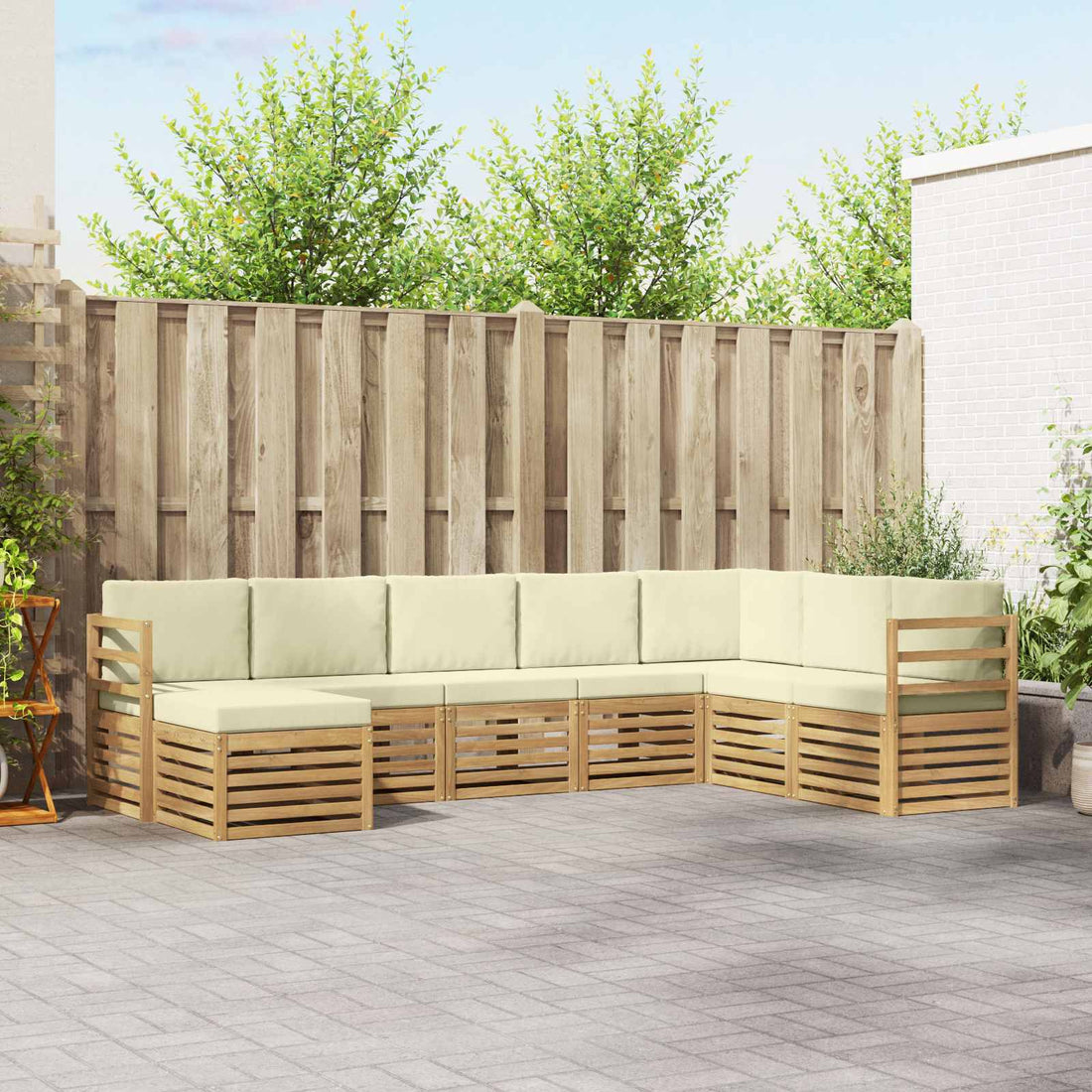 vidaXL Conjunto de sofás de exterior 8 uds. Blanco y Crema Poliéster