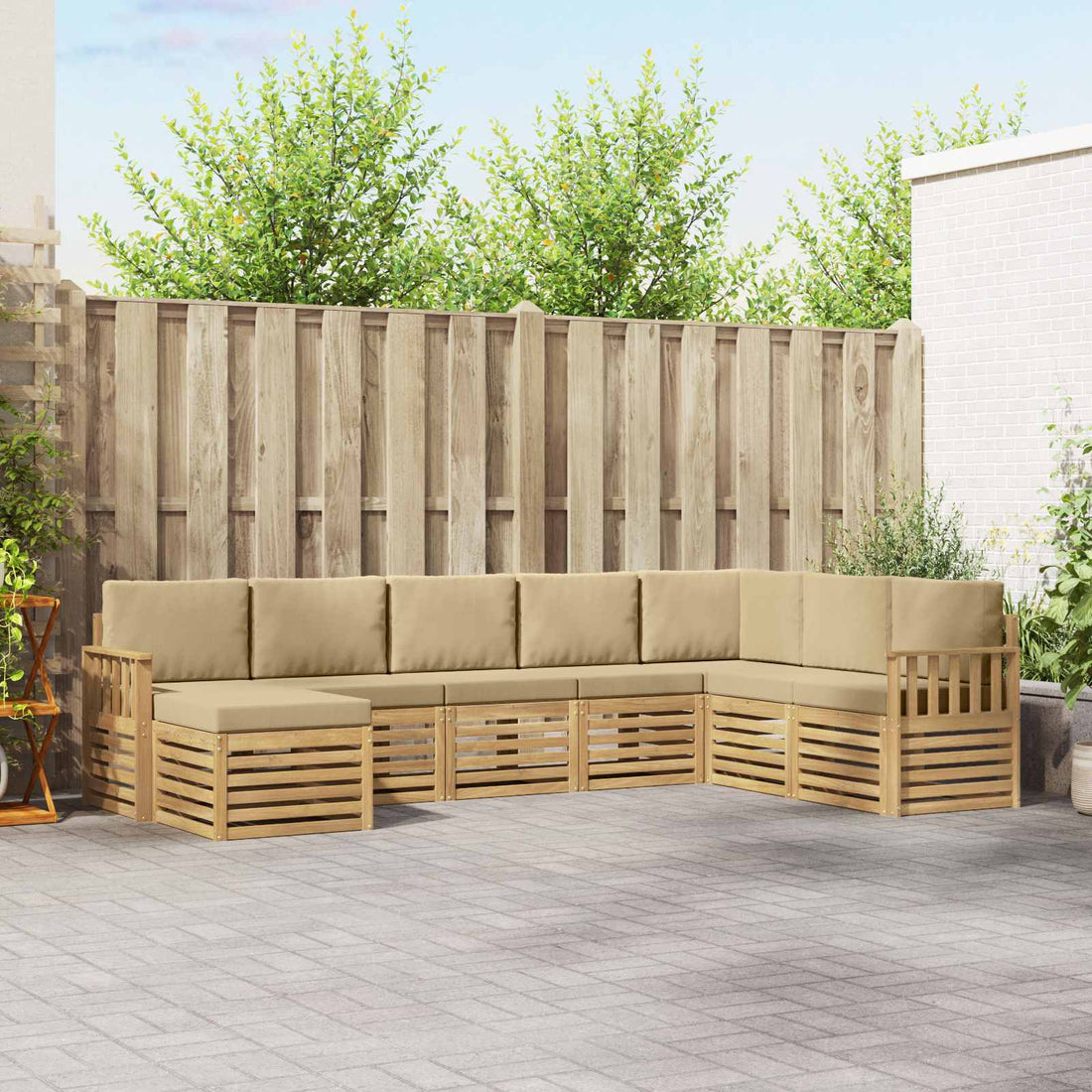 vidaXL Conjunto de sofás de exterior 6 uds. Blanco y Beige Poliéster