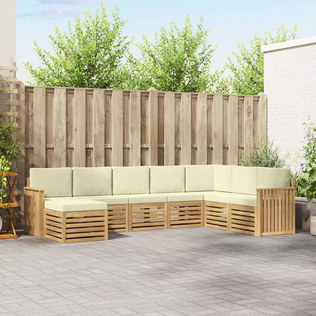 vidaXL Conjunto de sofás de exterior 8 uds. Blanco y Crema Poliéster