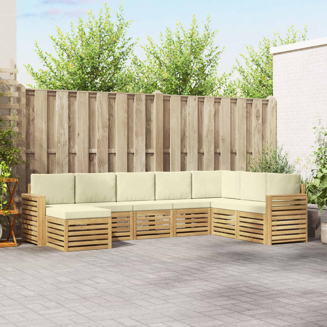 vidaXL Conjunto de sofás de exterior 8 uds. Blanco y Crema Poliéster