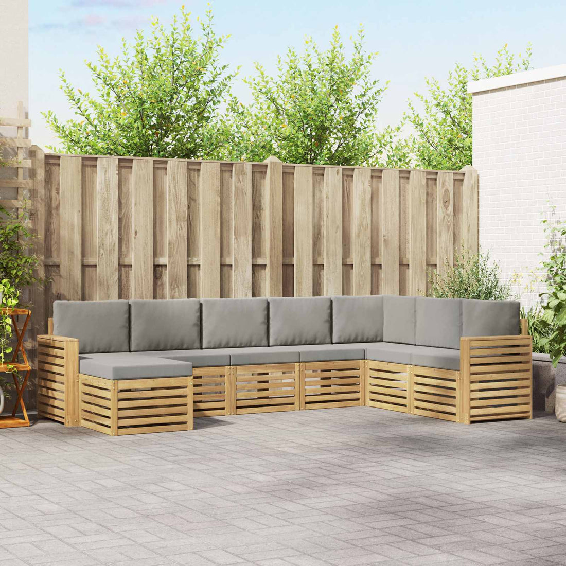 vidaXL Conjunto de sofás de exterior 8 uds. Blanco y Gris Claro