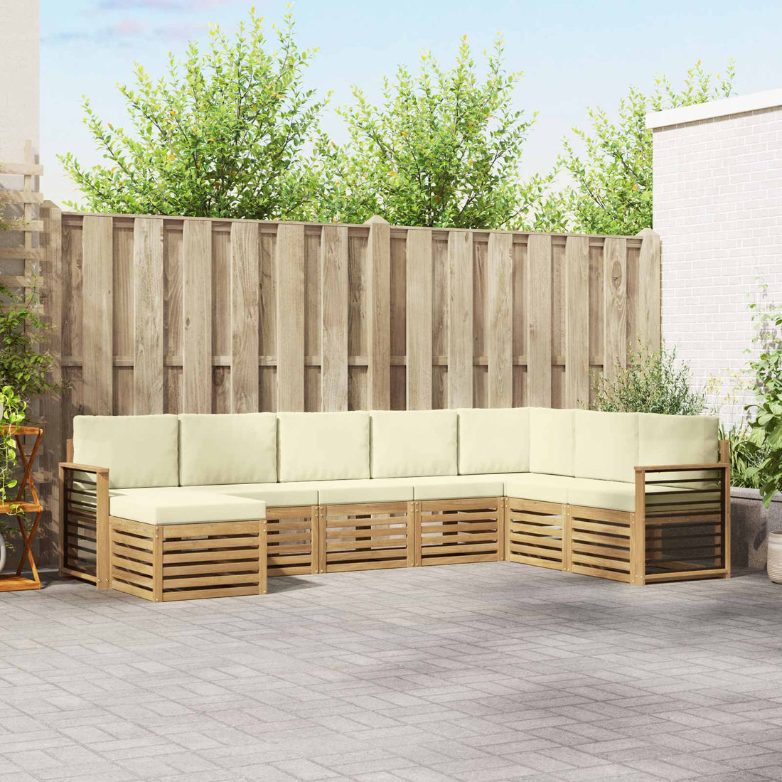 vidaXL Conjunto de sofás de exterior 8 uds. Blanco y Crema Poliéster