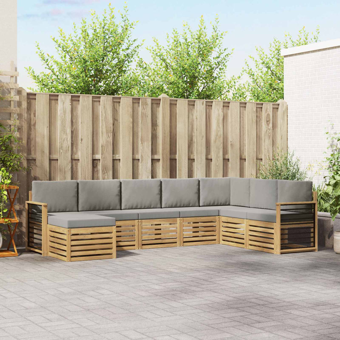 vidaXL Conjunto de sofás de exterior 8 uds. Blanco y Gris Claro
