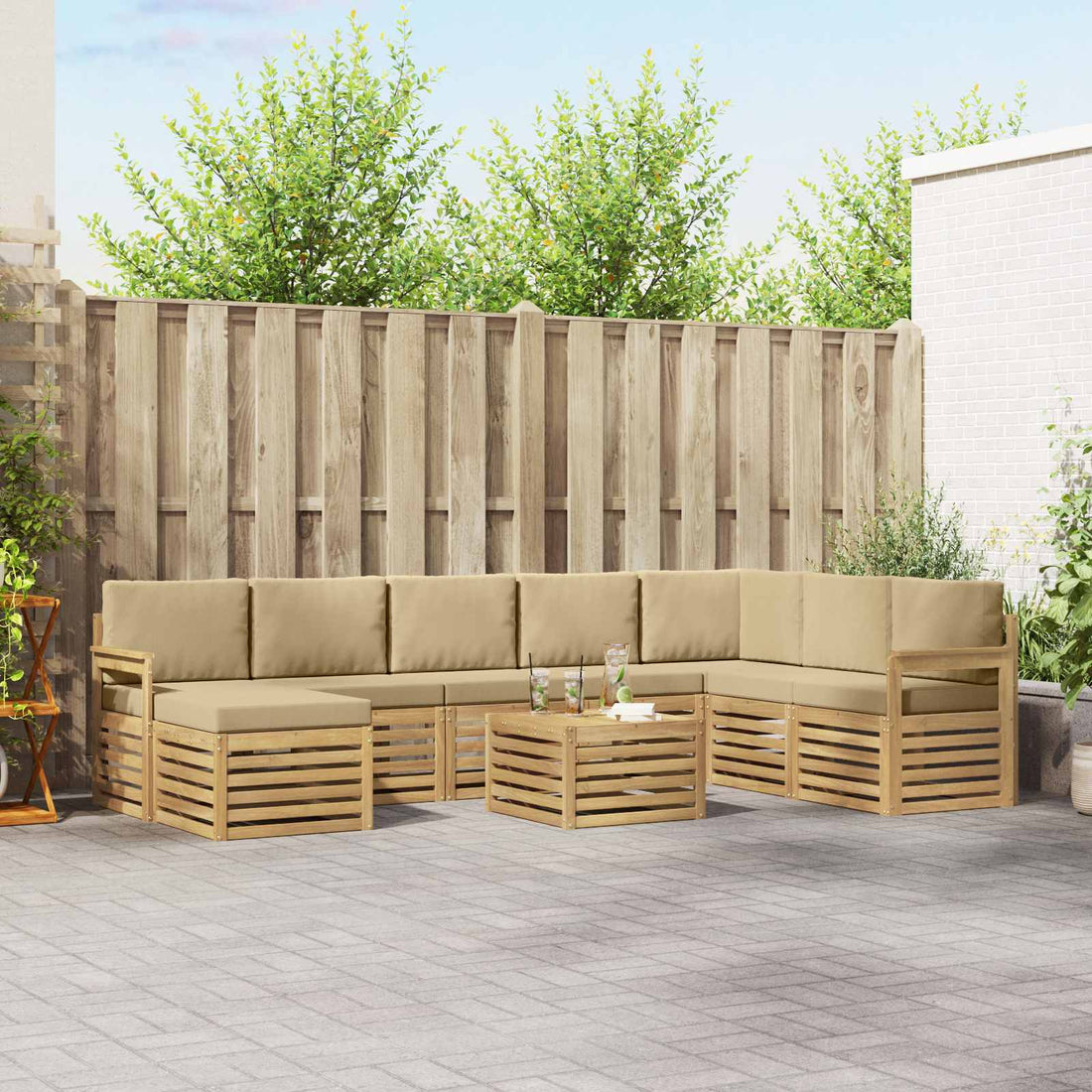 vidaXL Conjunto de sofás de exterior 7 uds. Blanco y Beige Poliéster