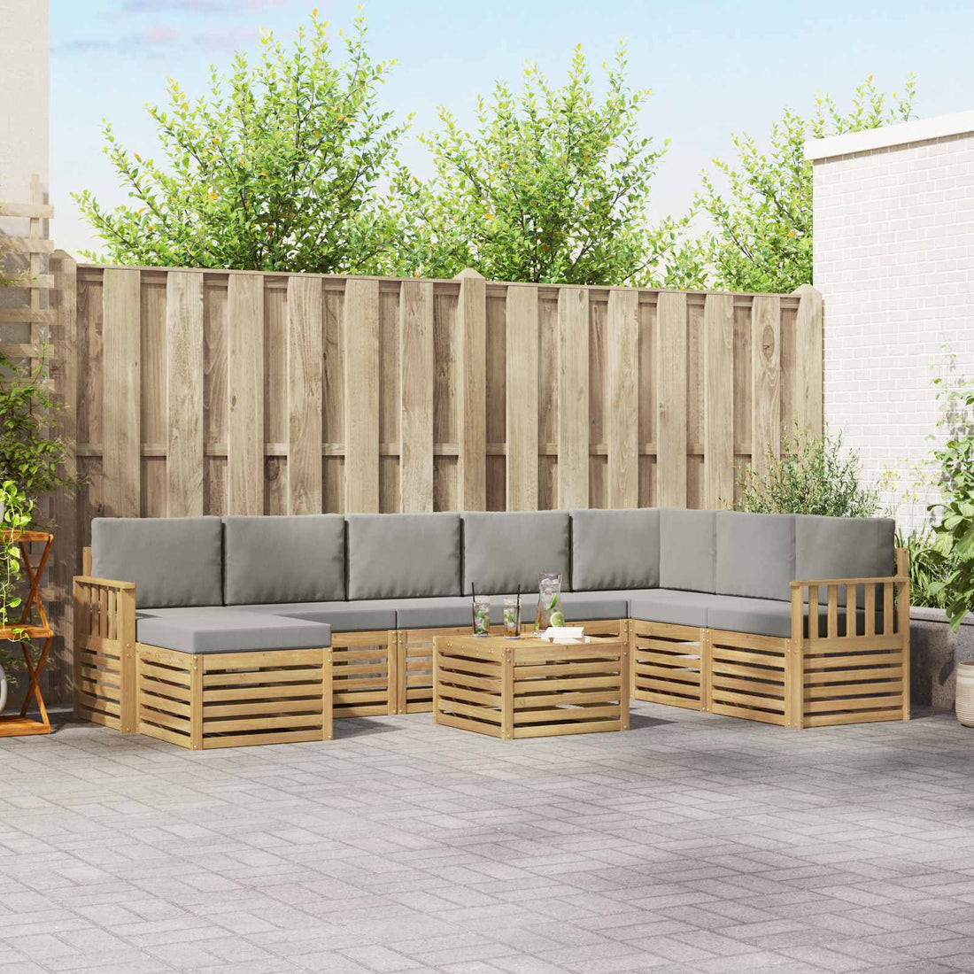 vidaXL Conjunto de sofás de exterior 7 uds. Blanco y Gris Claro