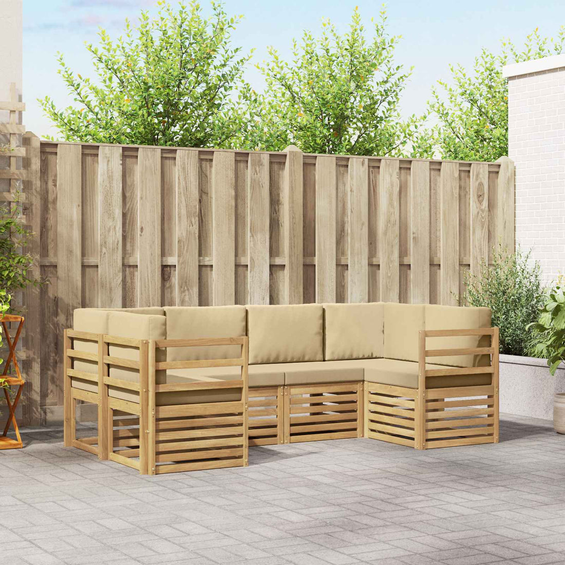 vidaXL Conjunto de sofás de exterior 6 uds. y Beige Poliéster