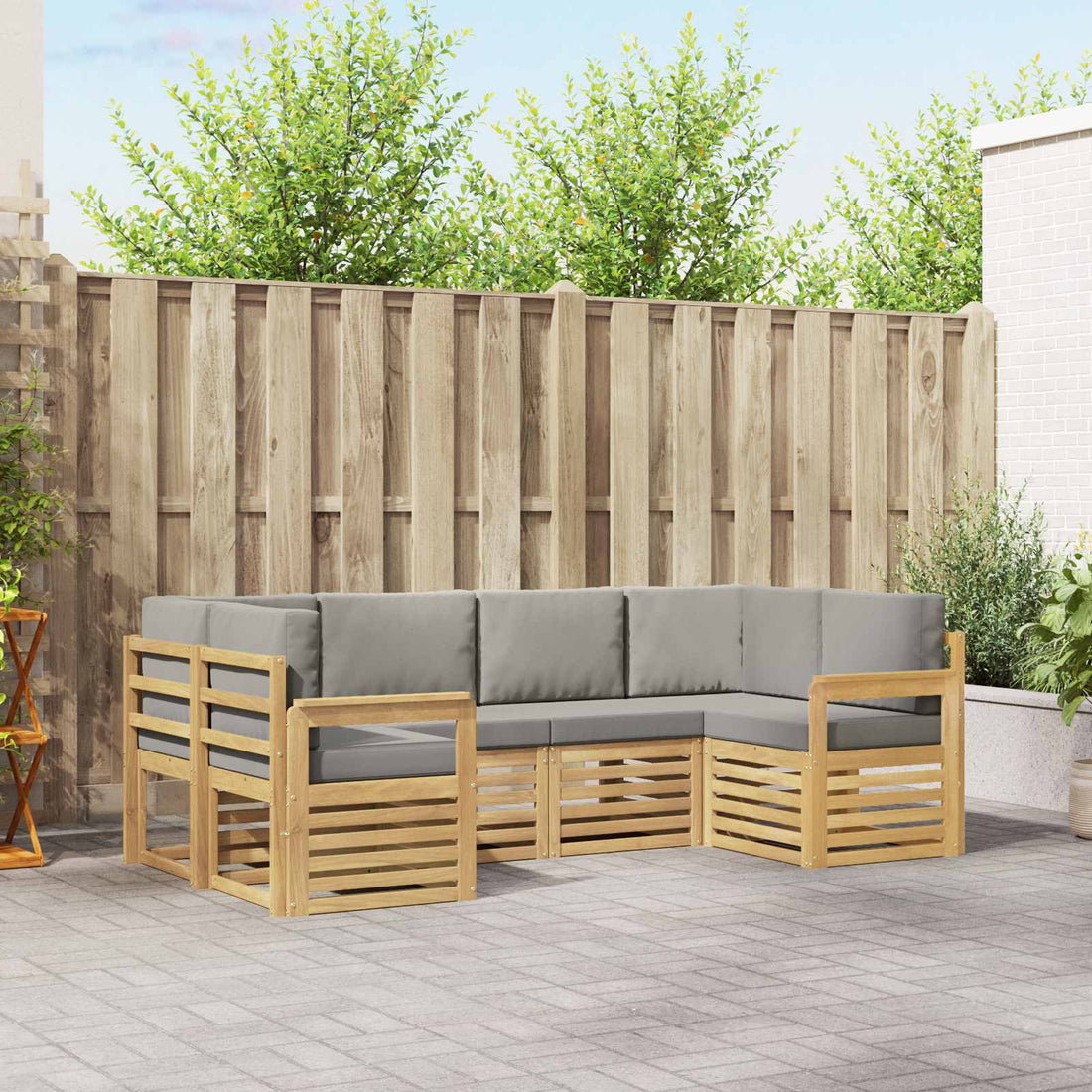vidaXL Conjunto de sofás de exterior 5 uds. Blanco y Gris Claro
