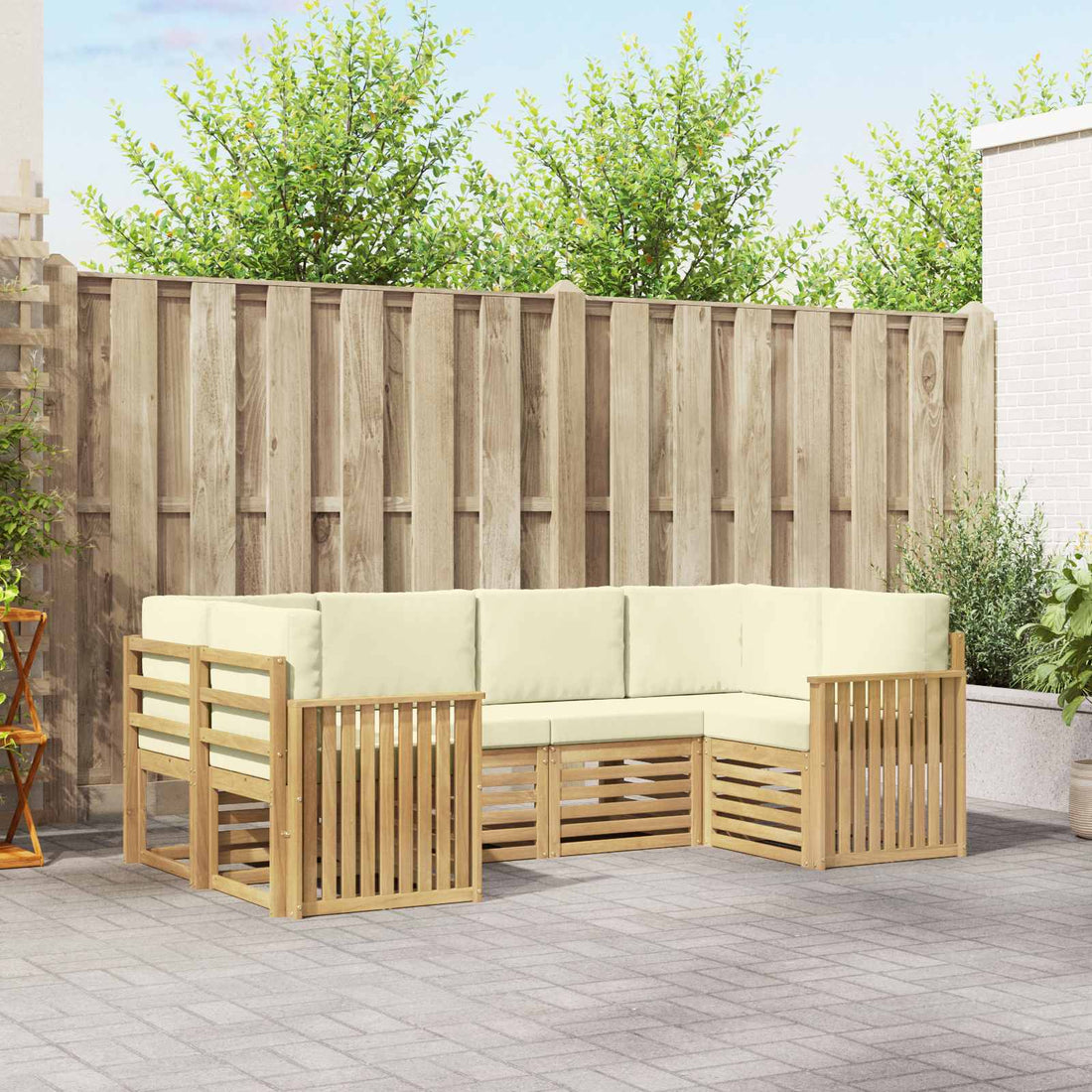 vidaXL Conjunto de sofás de exterior 6 uds. Blanco y Crema Poliéster