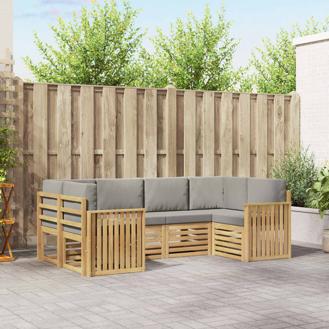 vidaXL Conjunto de sofás de exterior 6 uds. Blanco y Gris Claro