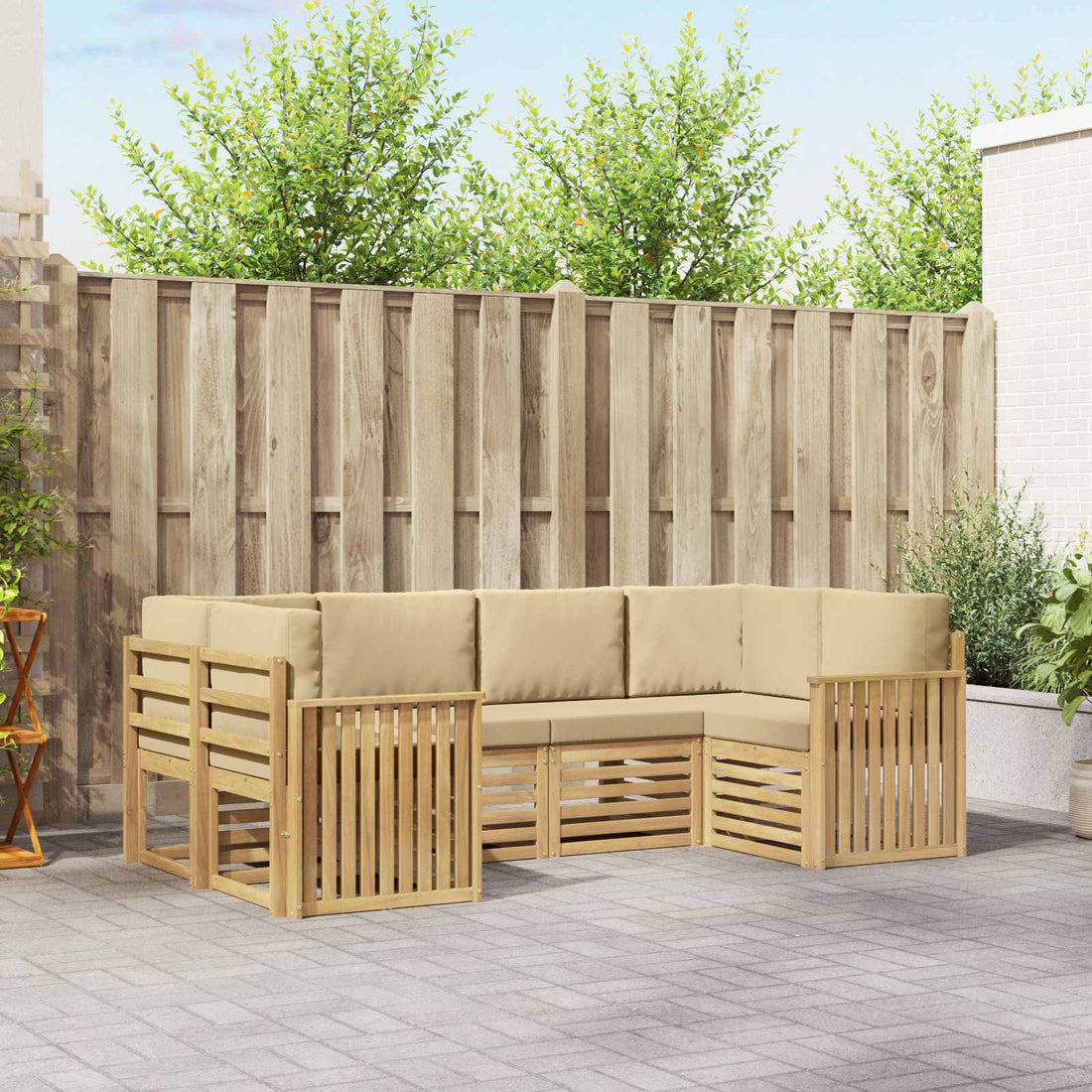 vidaXL Conjunto de sofás de exterior 6 uds. y Beige Poliéster