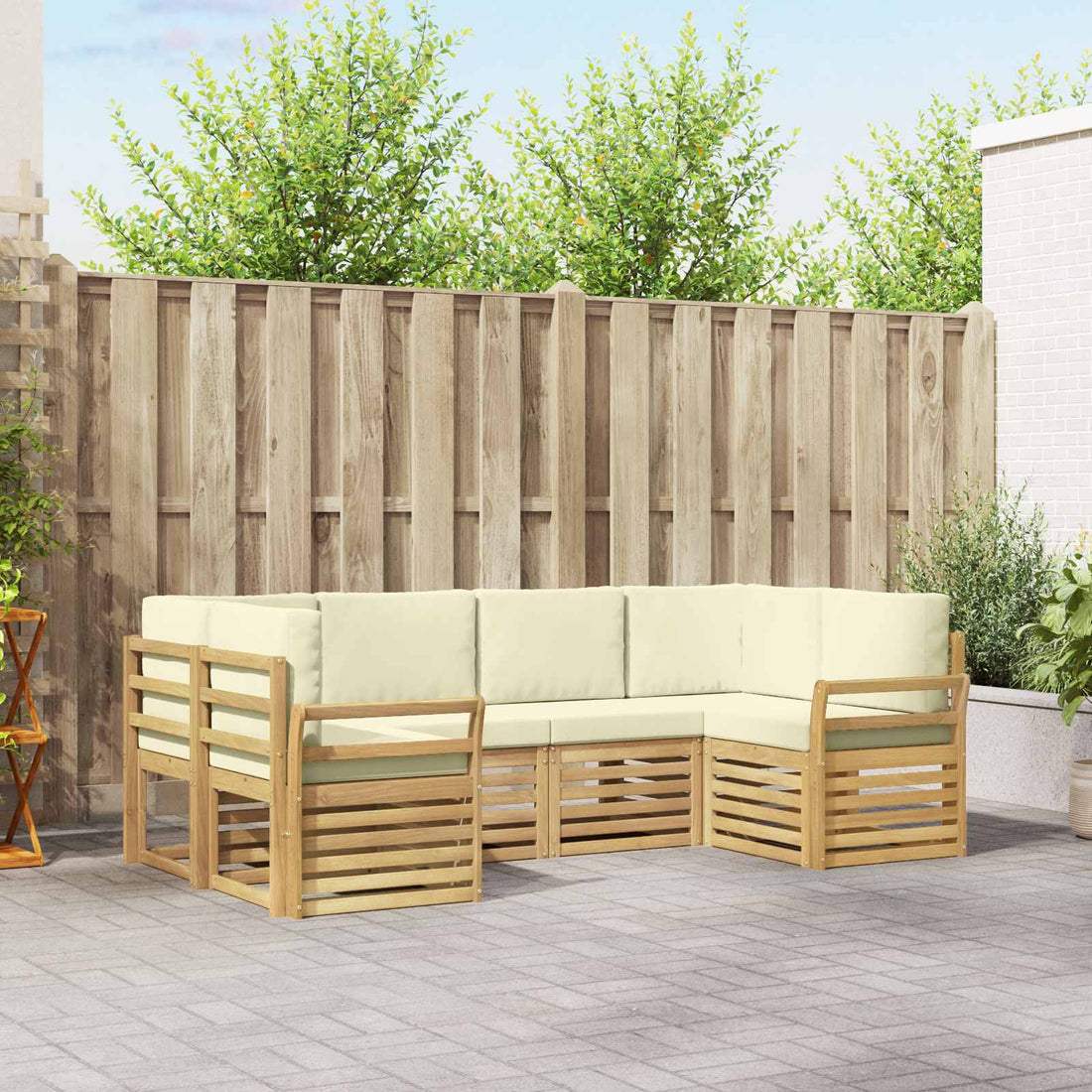 vidaXL Conjunto de sofás de exterior 6 uds. Blanco y Crema Poliéster