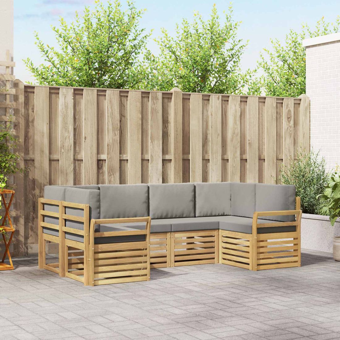 vidaXL Conjunto de sofás de exterior 6 uds. Blanco y Gris Claro