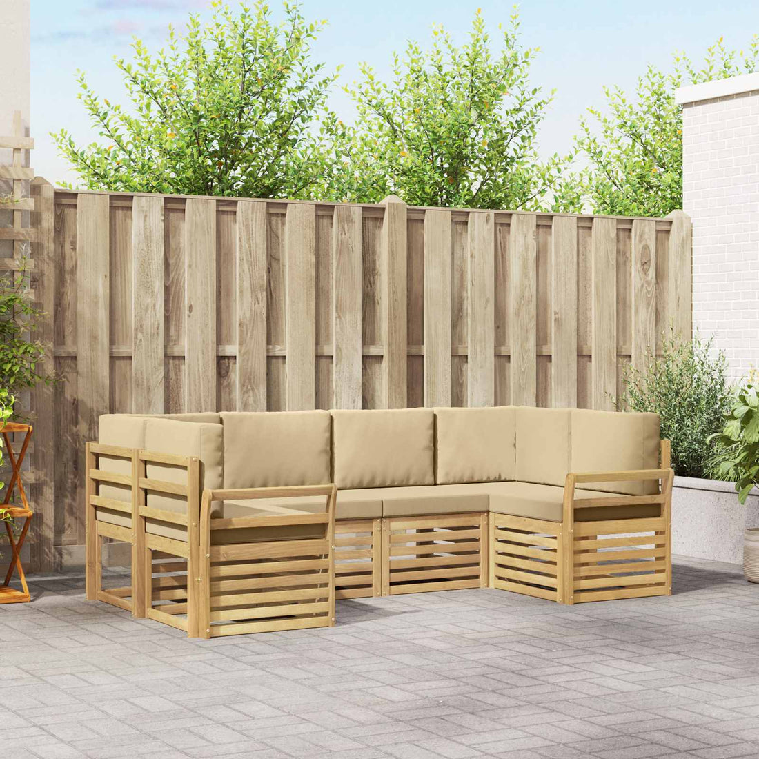 vidaXL Conjunto de sofás de exterior 6 uds. y Beige Poliéster