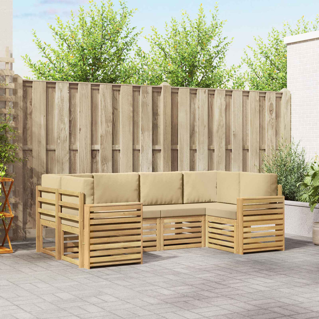 vidaXL Conjunto de sofás de exterior 6 uds. y Beige Poliéster