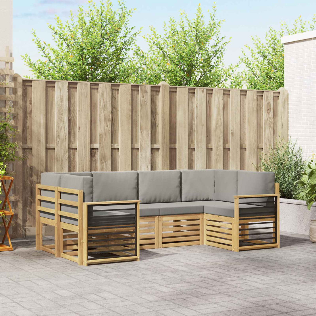 vidaXL Conjunto de sofás de exterior 6 uds. Blanco y Gris Claro