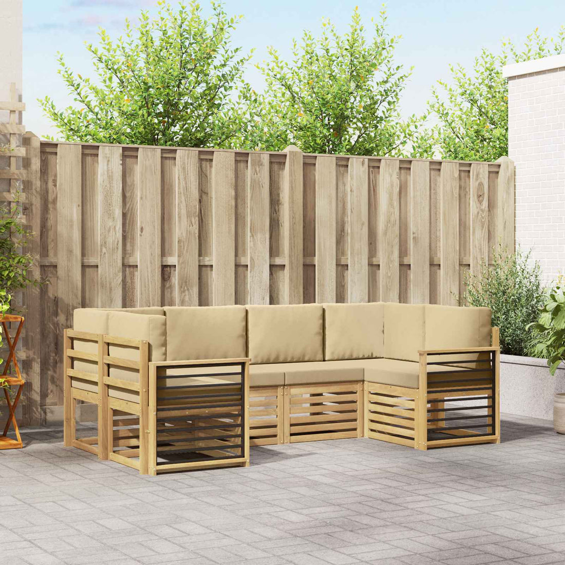 vidaXL Conjunto de sofás de exterior 6 uds. y Beige Poliéster