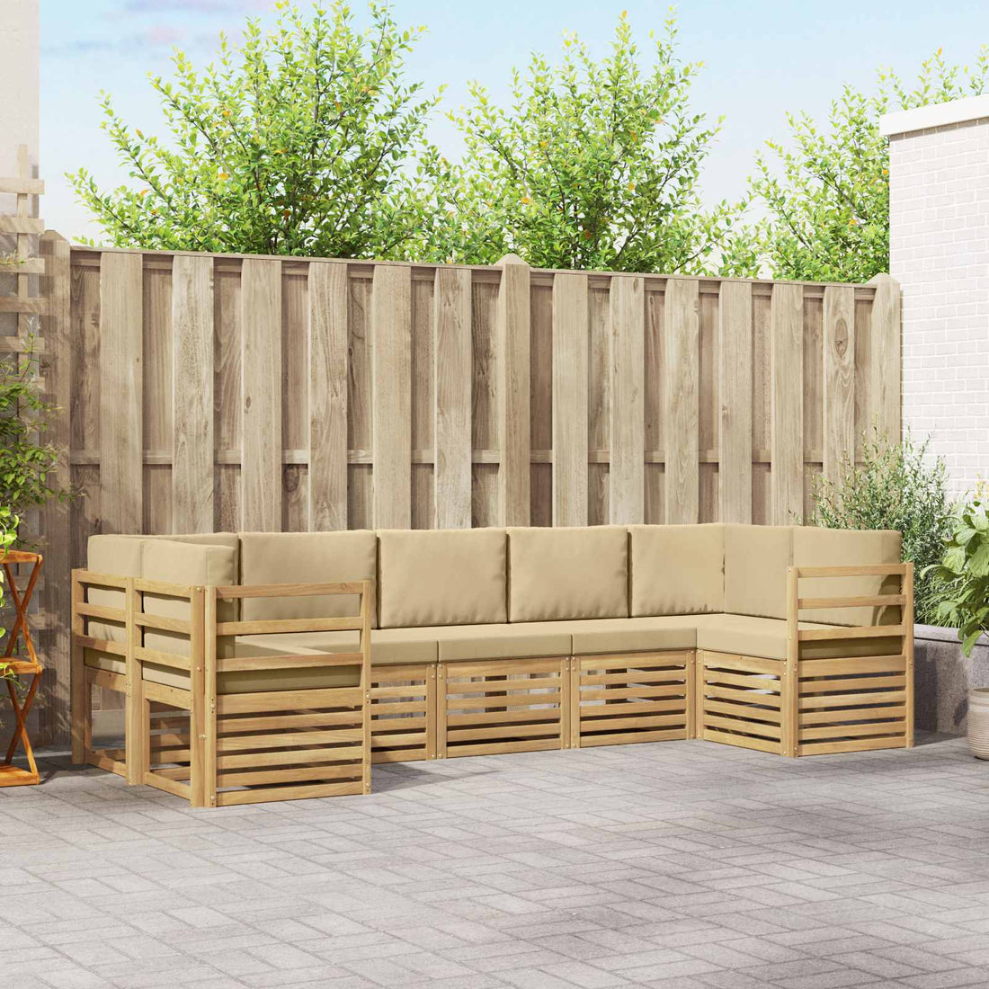 vidaXL Conjunto de sofás de exterior 7 uds. y Beige Poliéster
