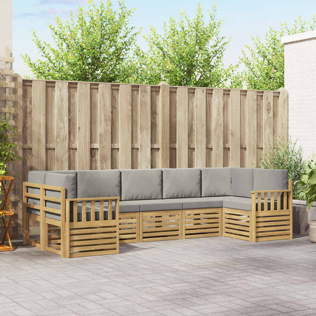 vidaXL Conjunto de sofás de exterior 6 uds. Blanco y Gris Claro