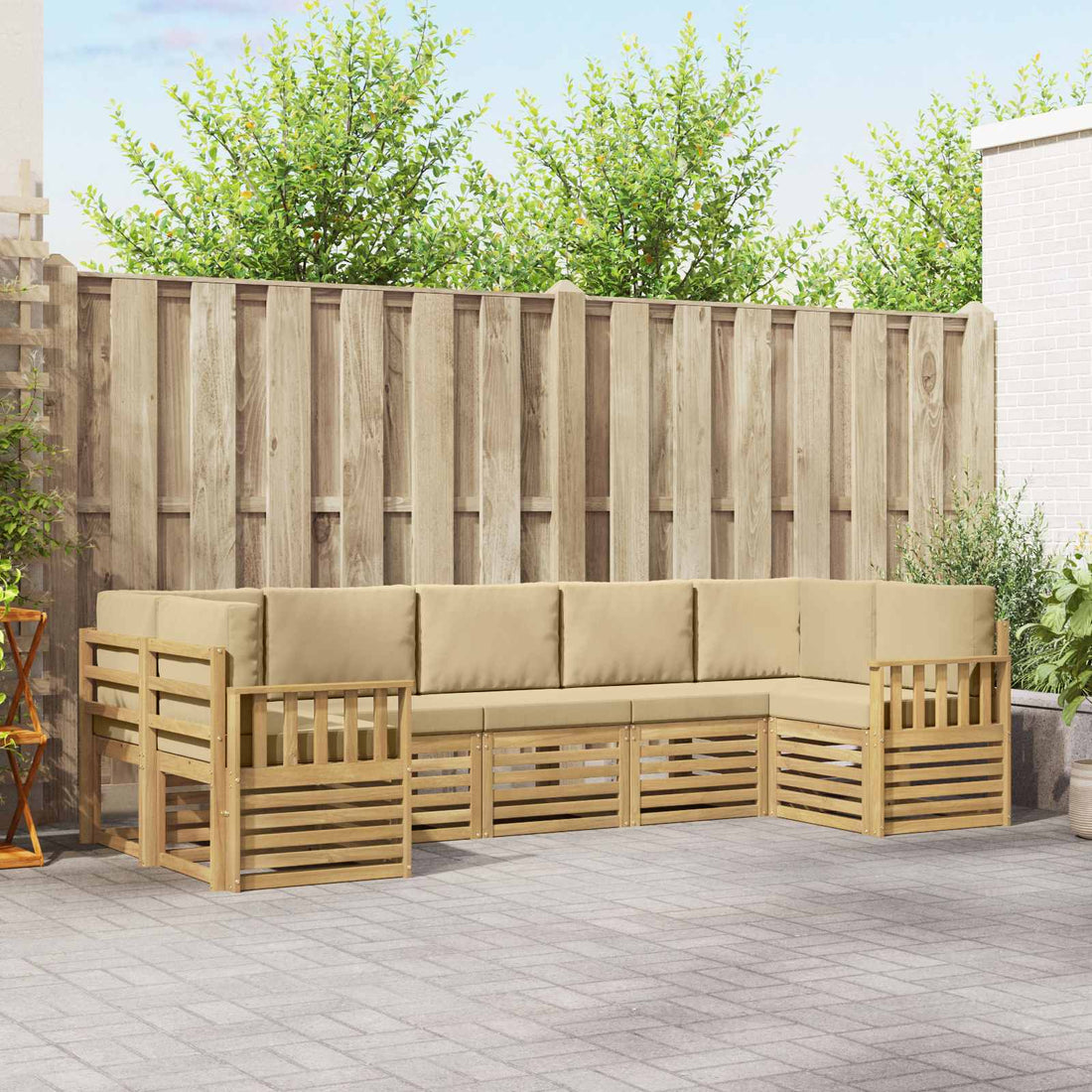 vidaXL Conjunto de sofás de exterior 6 uds. Blanco y Beige Poliéster