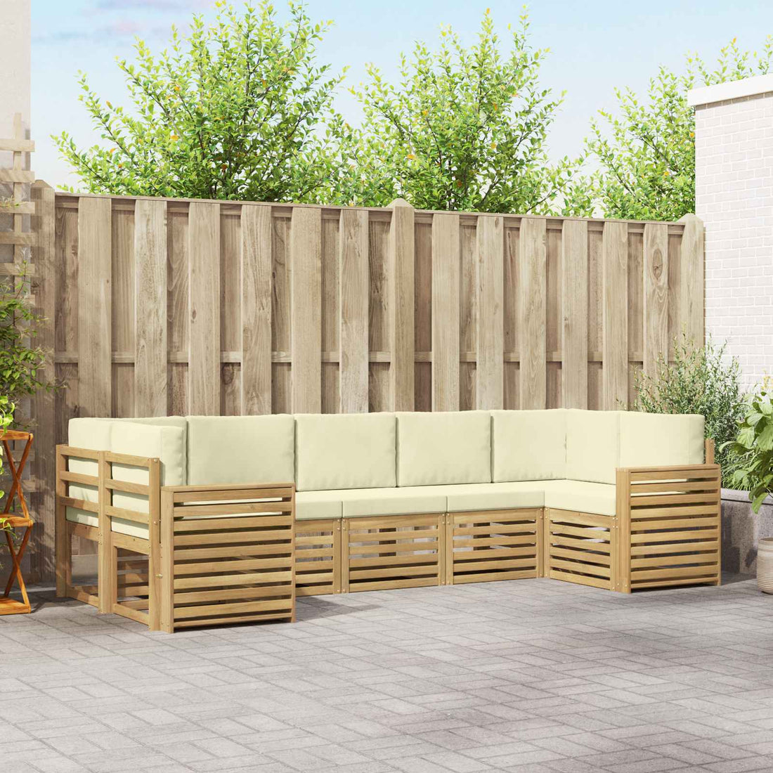 vidaXL Conjunto de sofás de exterior 7 uds. Blanco y Crema Poliéster