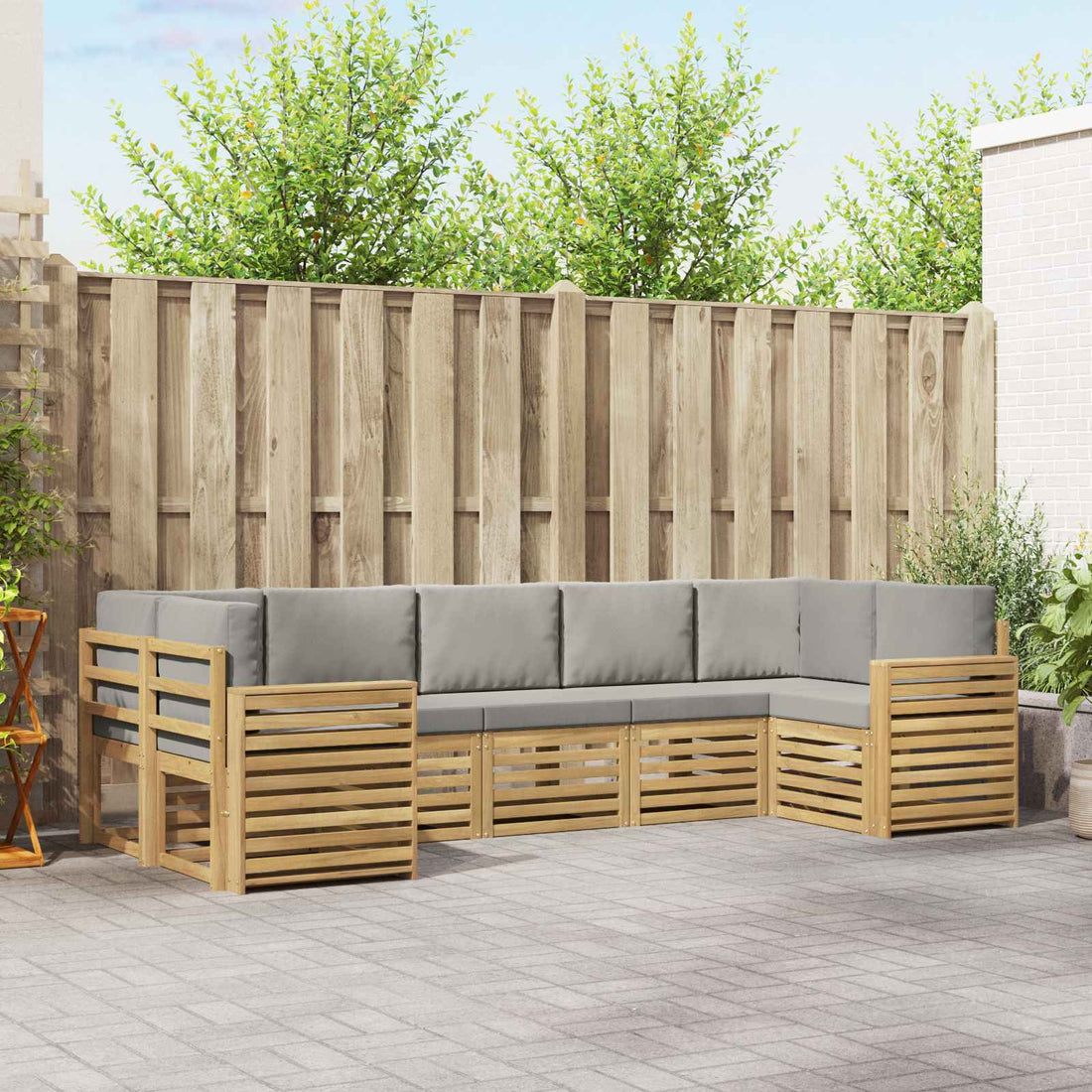 vidaXL Conjunto de sofás de exterior 7 uds. Blanco y Gris Claro
