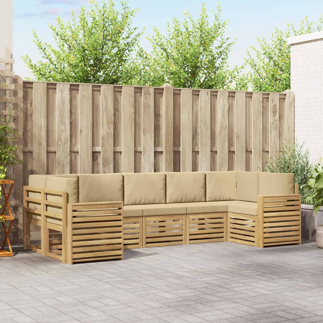 vidaXL Conjunto de sofás de exterior 7 uds. y Beige Poliéster
