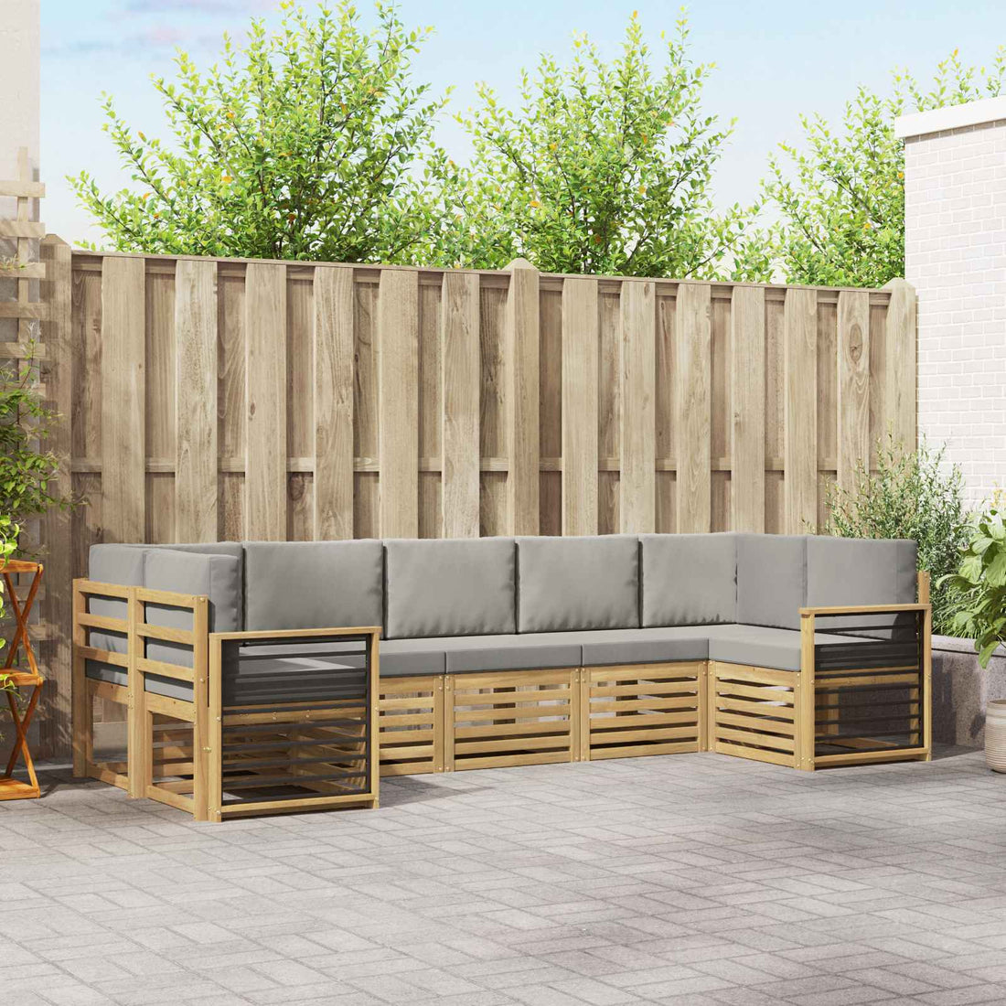 vidaXL Conjunto de sofás de exterior 7 uds. Blanco y Gris Claro