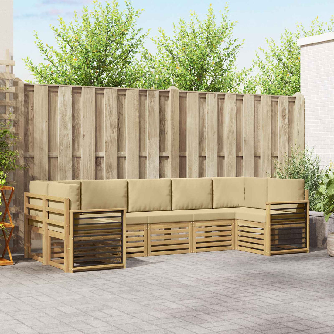 vidaXL Conjunto de sofás de exterior 7 uds. y Beige Poliéster