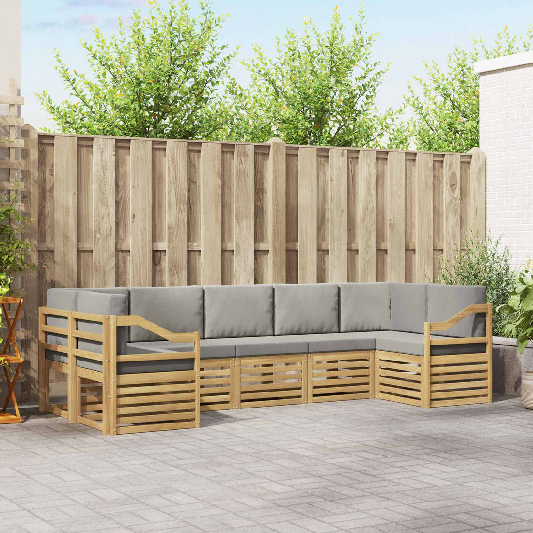 vidaXL Conjunto de sofás de exterior 7 uds. Blanco y Gris Claro