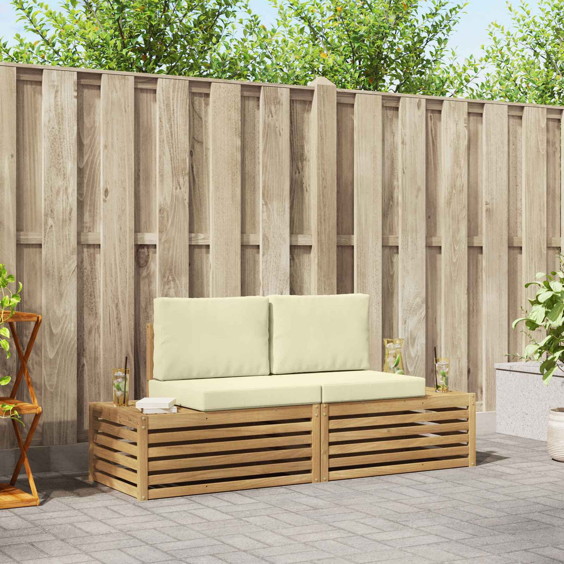 vidaXL 2 uds. Conjunto de sofás de exterior Poliéster Blanco