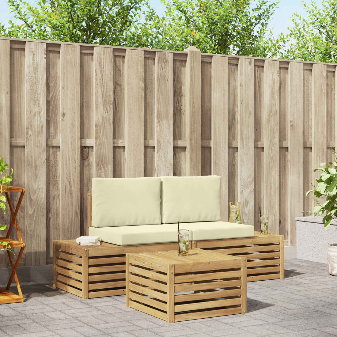 vidaXL Conjunto de sofás de exterior Blanco 59 x 59 x 37 cm Poliéster