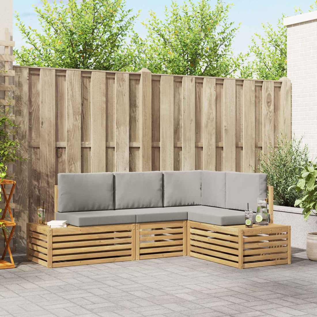 vidaXL Conjunto de sofás de exterior 4 Pieza Blanco y Gris Claro