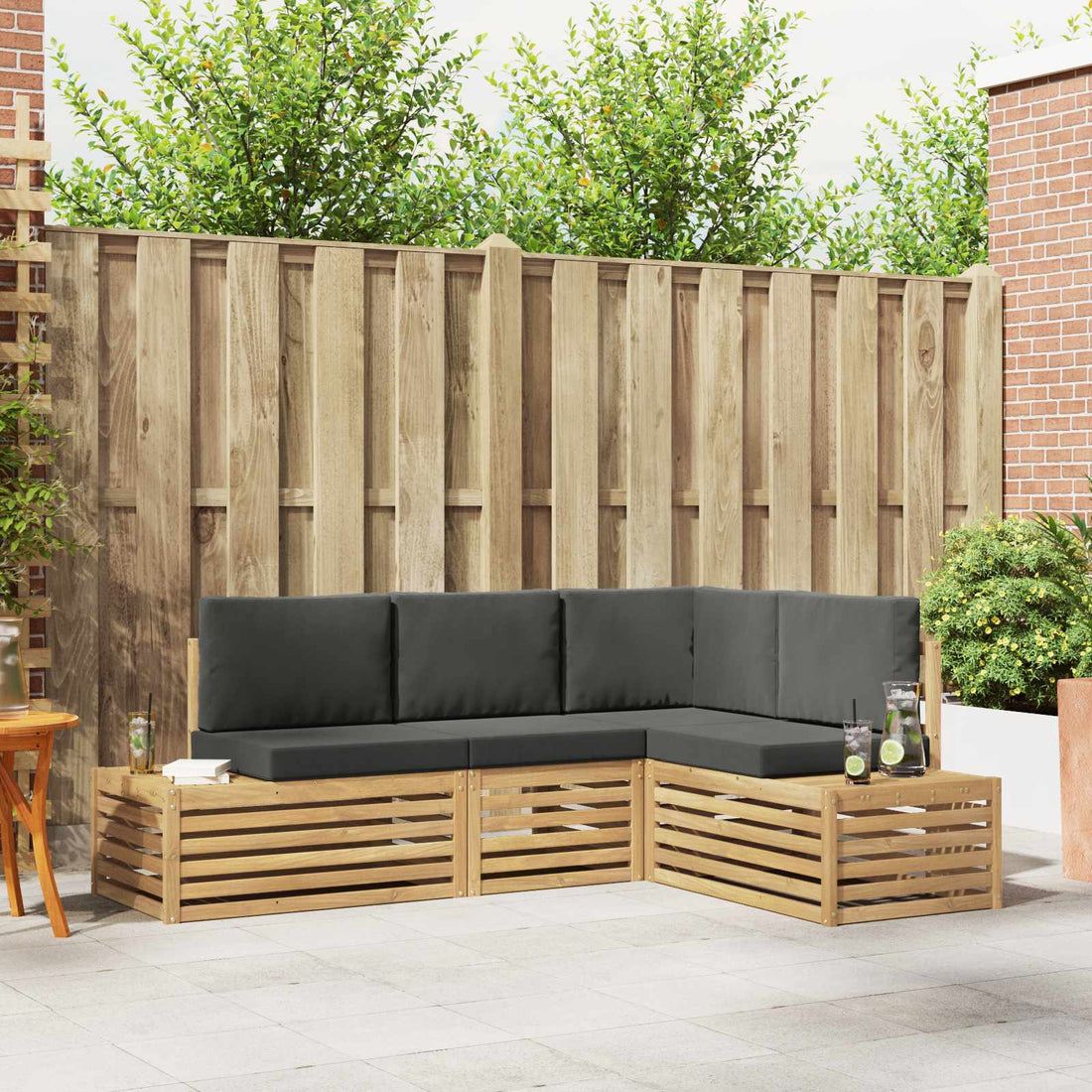 vidaXL Conjunto de sofás de exterior 4 Pieza Blanco y Antracita