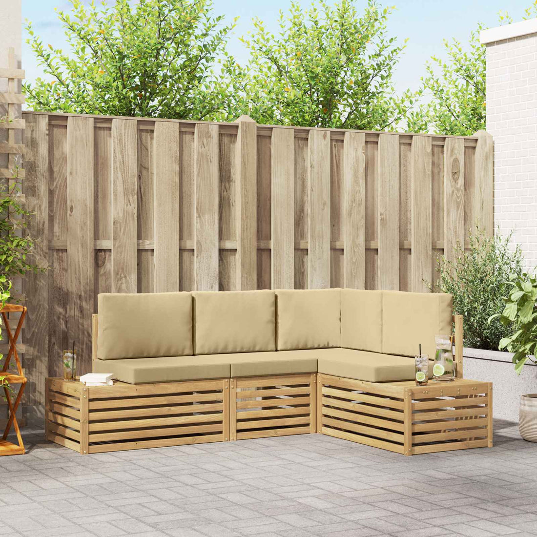 vidaXL Conjunto de sofás de exterior con cojín 4 Pieza Blanco