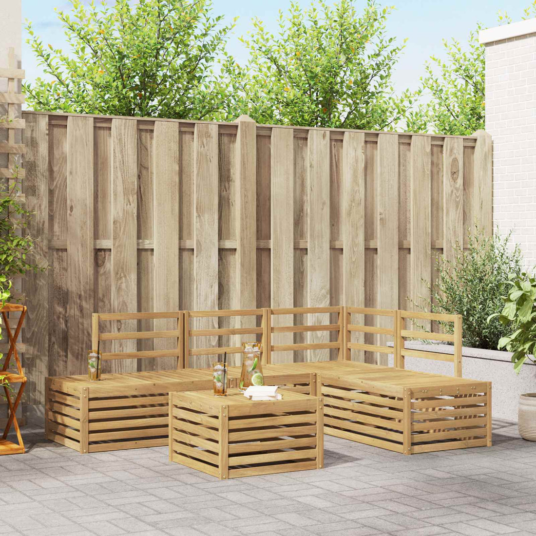 vidaXL Conjunto de sofás de exterior 5 Pieza Blanco