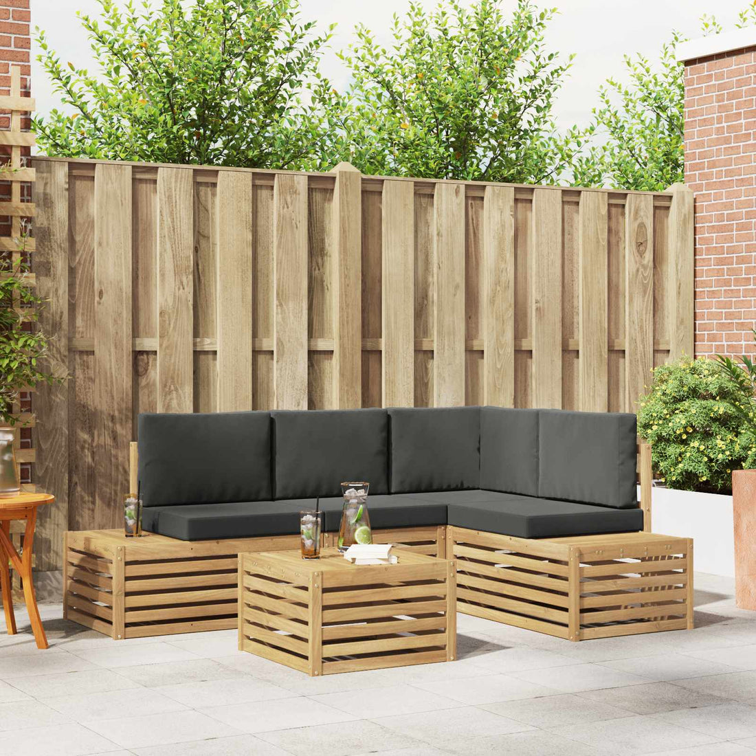 vidaXL Conjunto de sofás de exterior 5 Pieza Blanco y Antracita