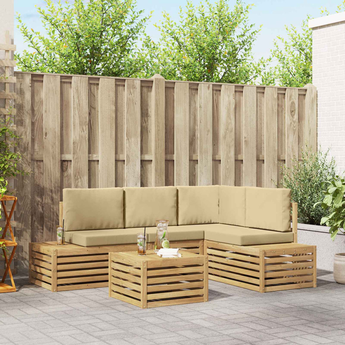 vidaXL Conjunto de sofás de exterior con cojín 5 Pieza Blanco