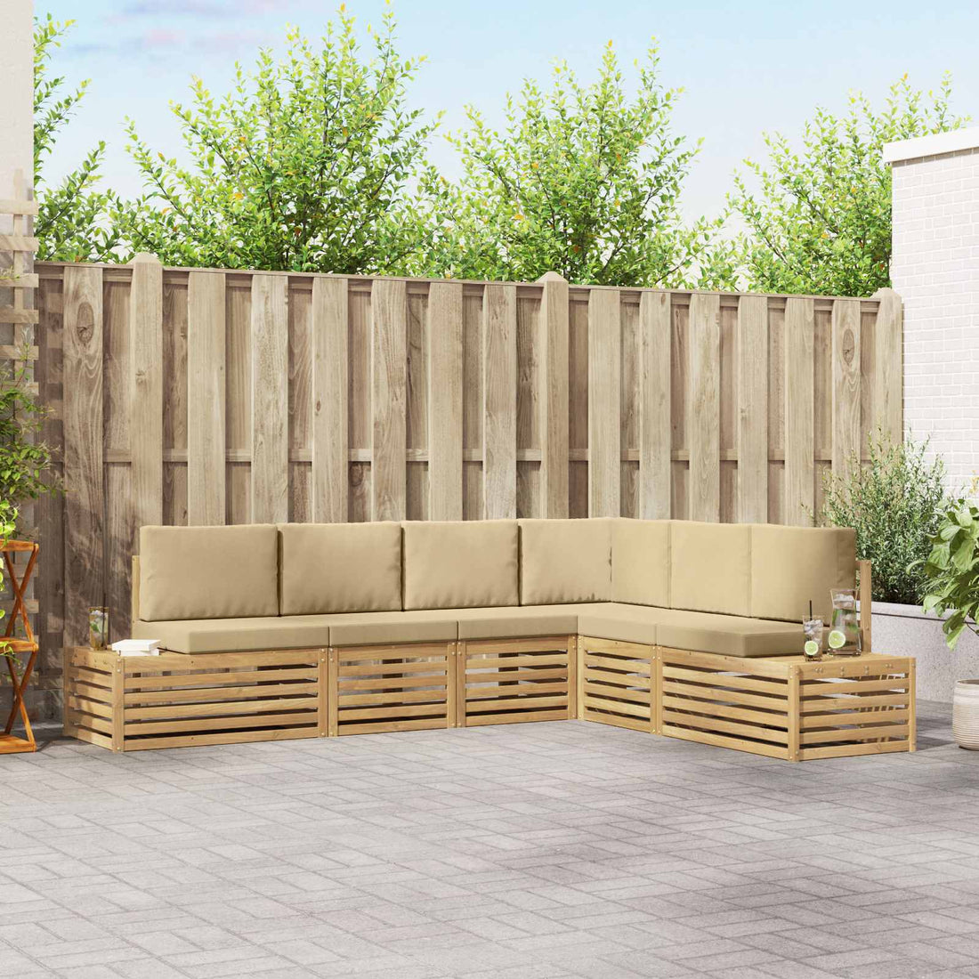 vidaXL Conjunto de sofás de exterior con cojín 6 Pieza y Beige