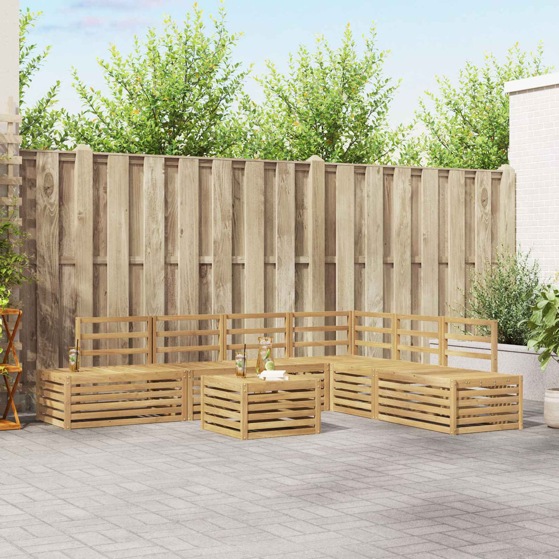 vidaXL 7 uds. Conjunto de sofás de exterior Madera de Acacia Sólida