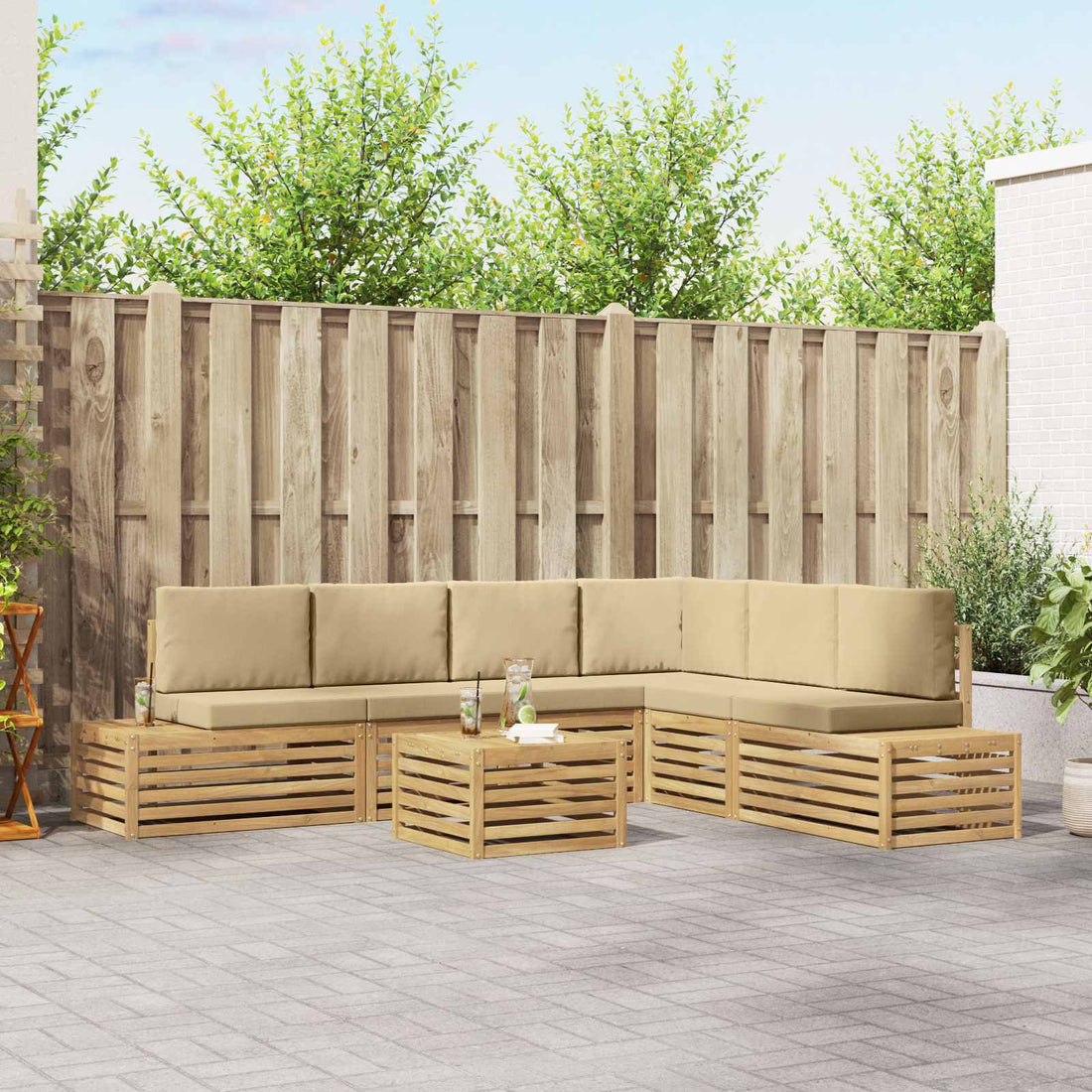 vidaXL 7 uds. Conjunto de sofás de exterior Poliéster y Beige