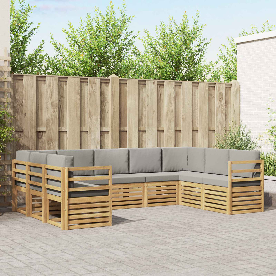 vidaXL Conjunto de sofás de exterior 9 uds. Blanco y Gris Claro