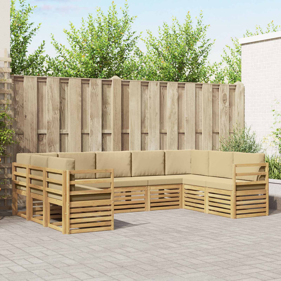 vidaXL Conjunto de sofás de exterior 9 uds. y Beige Poliéster