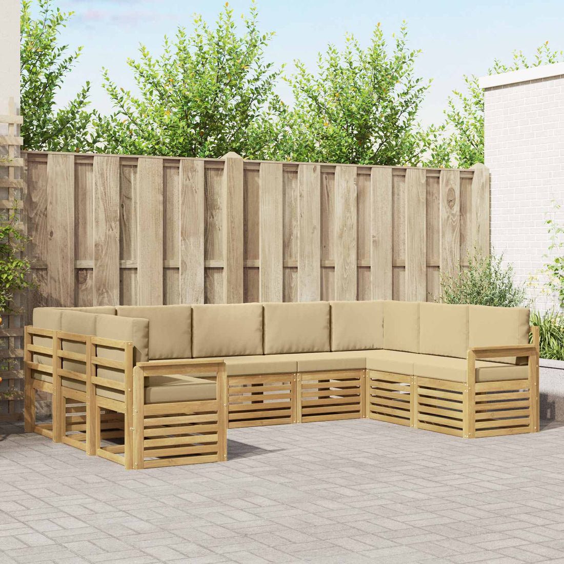 vidaXL Conjunto de sofás de exterior 7 uds. Blanco y Beige Poliéster